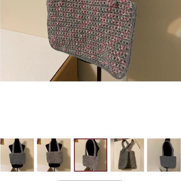 Shoulder Bag solid gray on one side mix Gray and pink on the other side - Picture 7 of 16